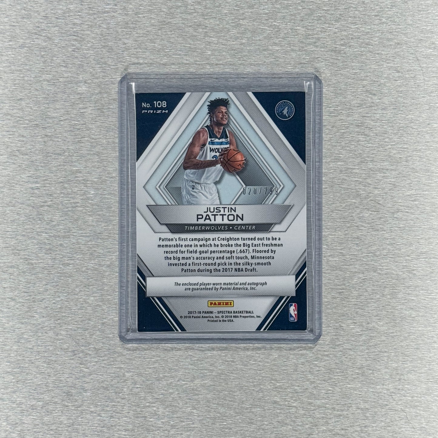 2017-18 Panini Contenders Basketball - Minnesota Timberwolves - Justin Patton Auto 20/299