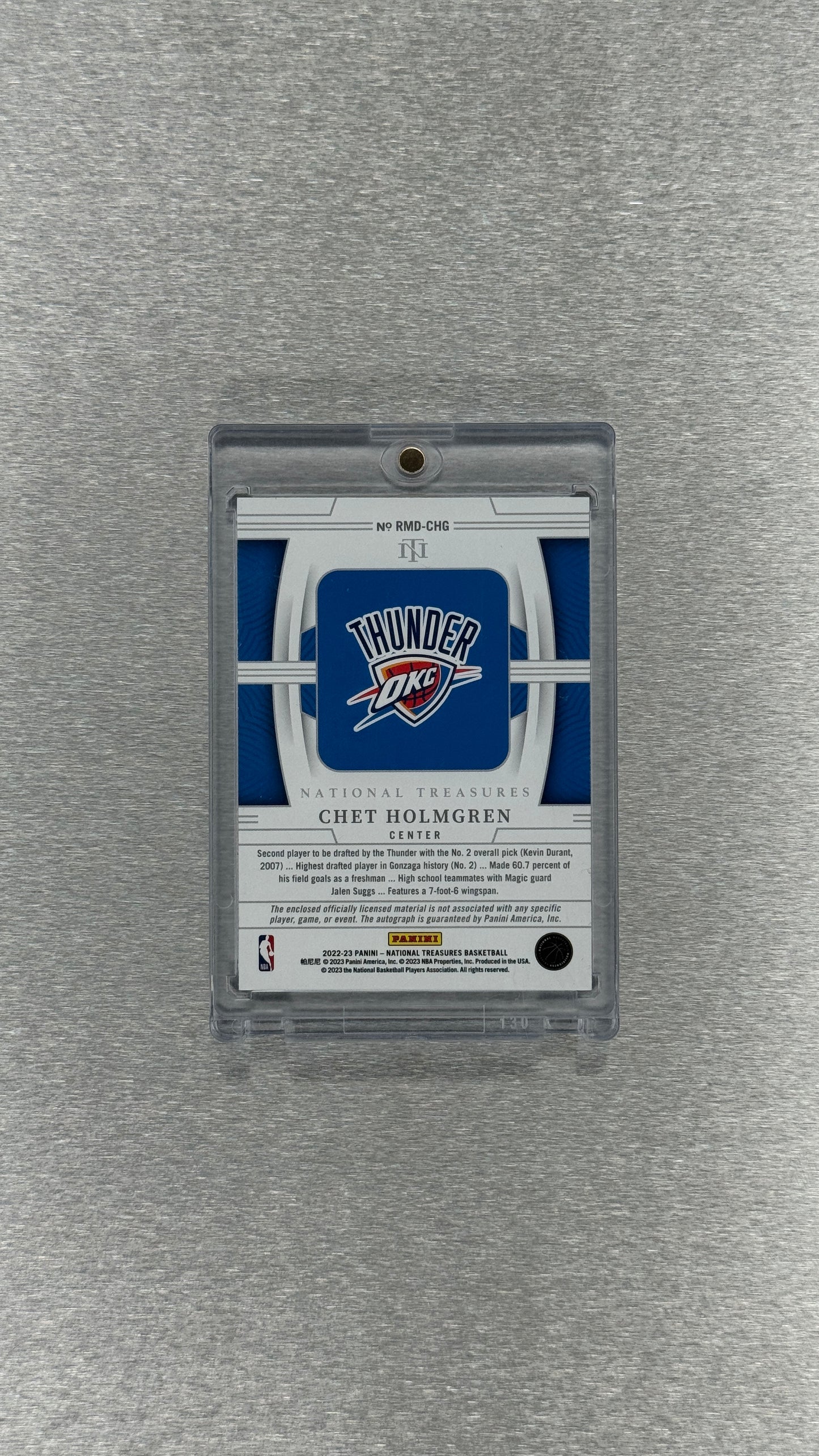 2022-23 Panini National Treasures Basketball - Oklahoma City Thunder - Chet Holmgren 20/99 - Rookie Materials Autographs Dual