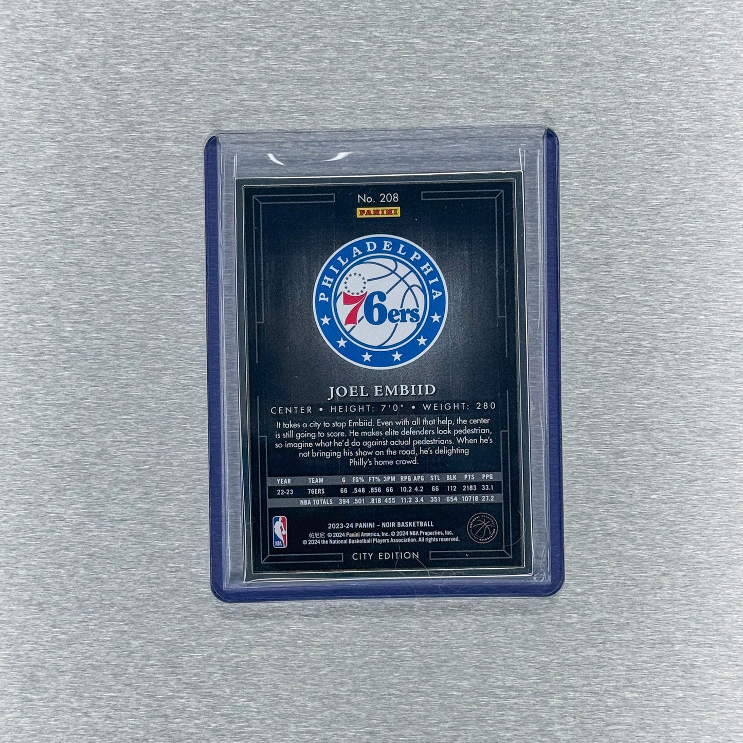 2023-24 Panini Noir Basketball - Philadelphia 76ers - Joel Embiid 23/25 – Metal Frame City
