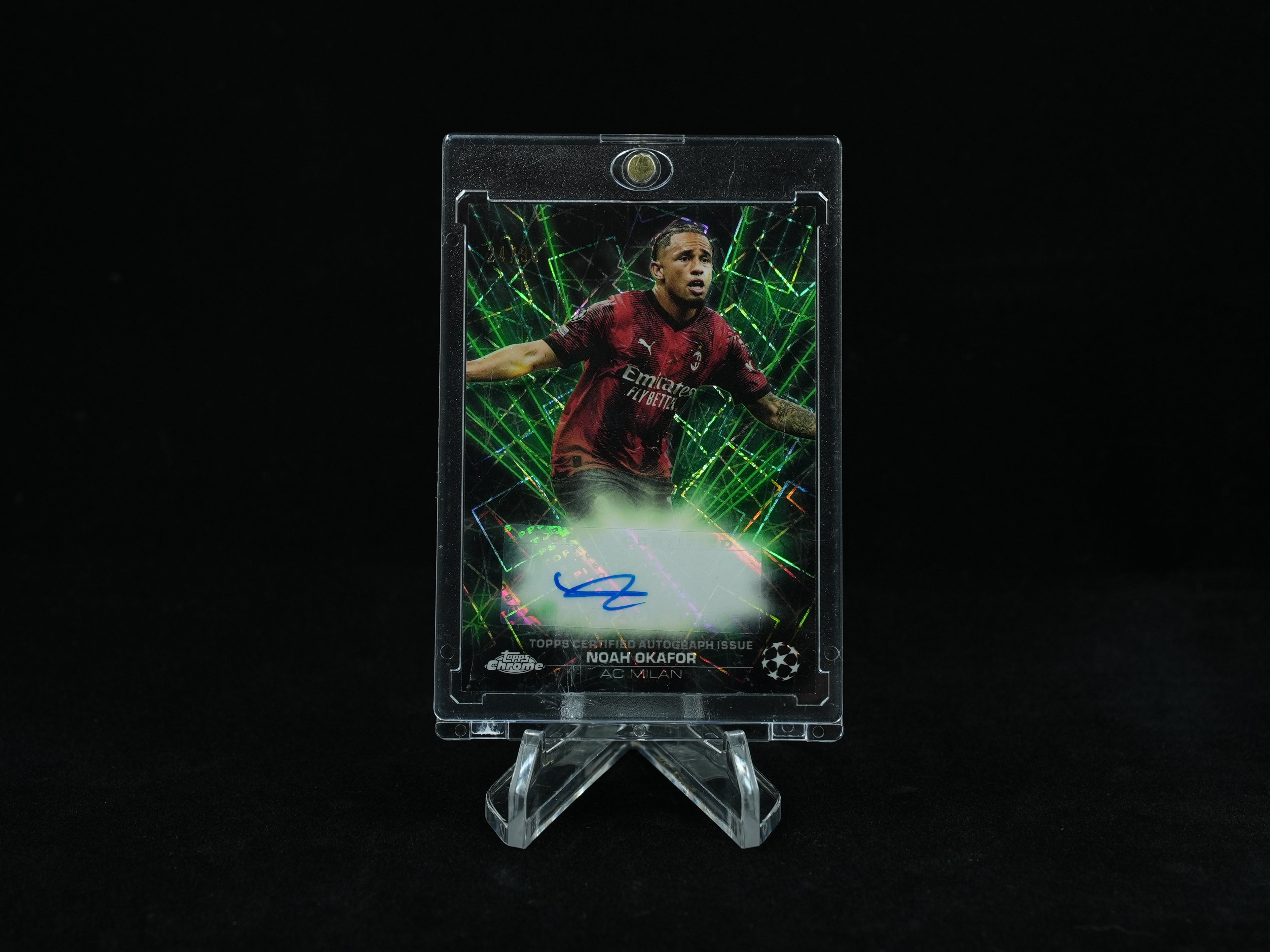 2023-24 Topps Chrome UEFA Club Competitions Soccer-Noah Okafor-Lazer Green 24/99 Auto