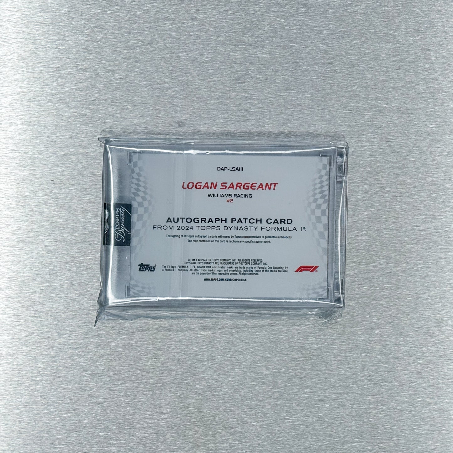 2024 Topps Dynasty Formula 1 - Williams Racing - Logan Sargeant - Dynasty Autographed Patch 5/5