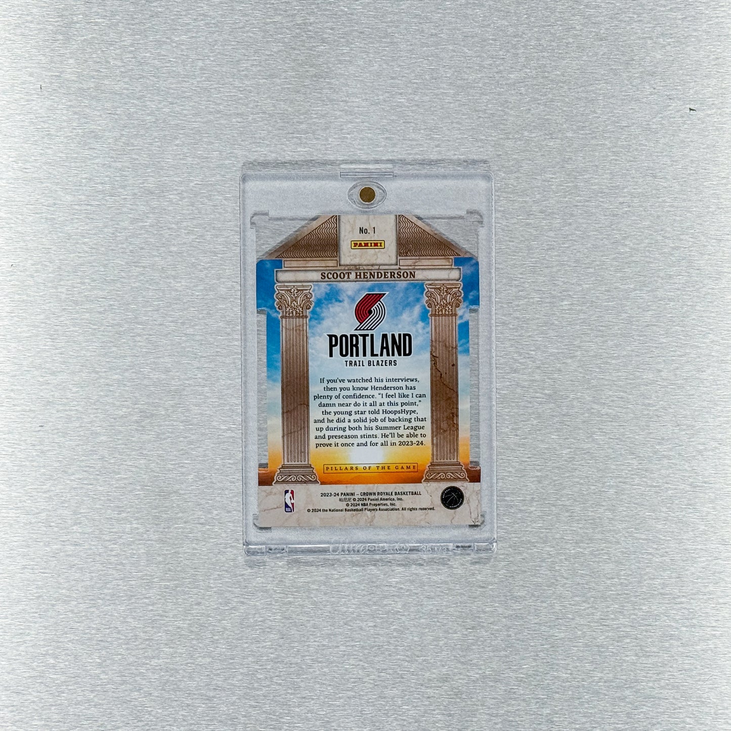 2023-24 Panini Crown Royale Basketball – Portland Trail Blazers - Scoot Henderson 31/99 - Pillars of the Game