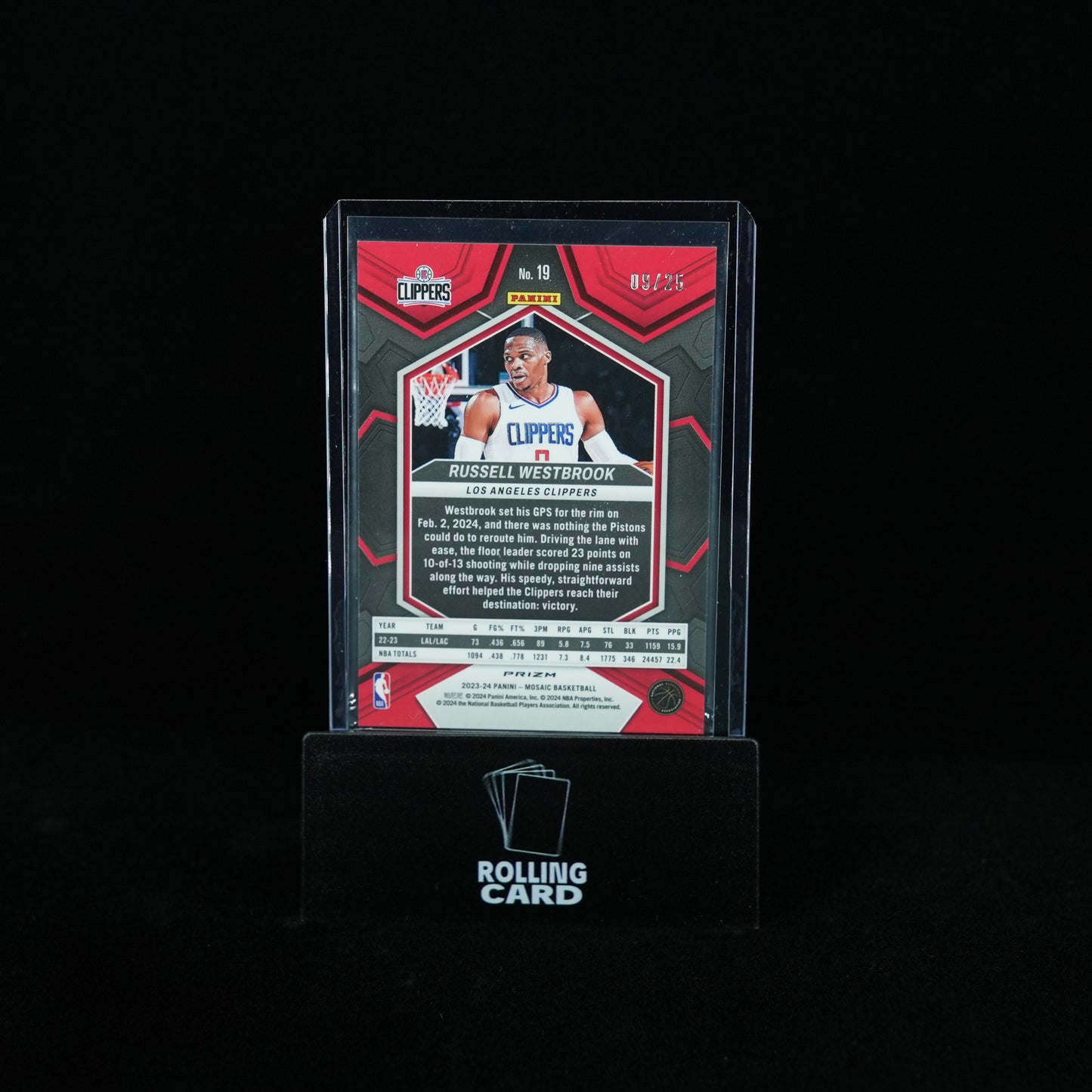 2023-24 Panini Mosaic Basketball - Los Angeles Clippers -Russell Westbrook blue prizm 9/25