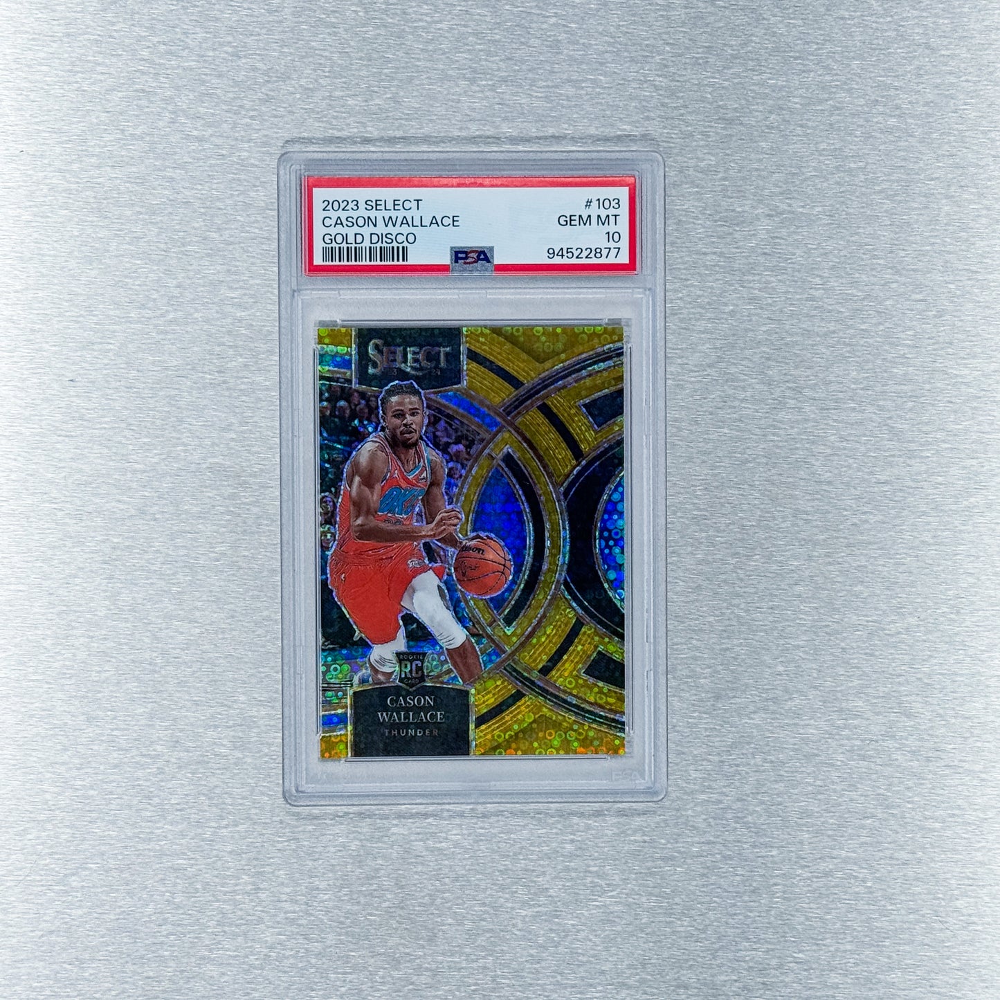 2023-24 Panini Select - Oklahoma City Thunder - Cason Wallace - Gold Disco PSA10