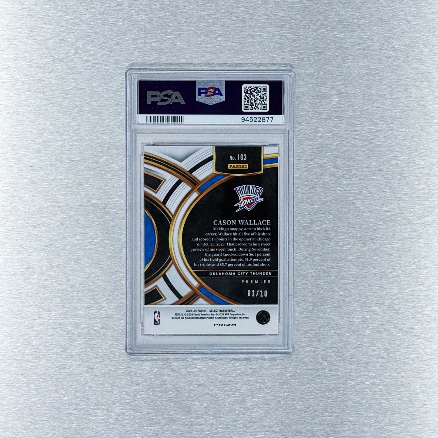 2023-24 Panini Select - Oklahoma City Thunder - Cason Wallace - Gold Disco PSA10