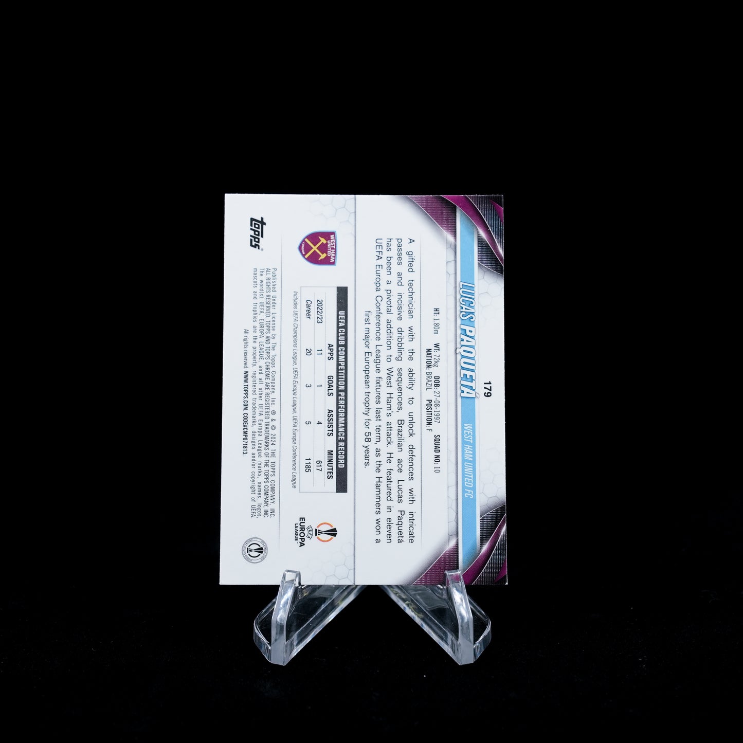 2023-24 Topps Chrome UEFA Club Competitions Soccer-West Ham-Base Card
