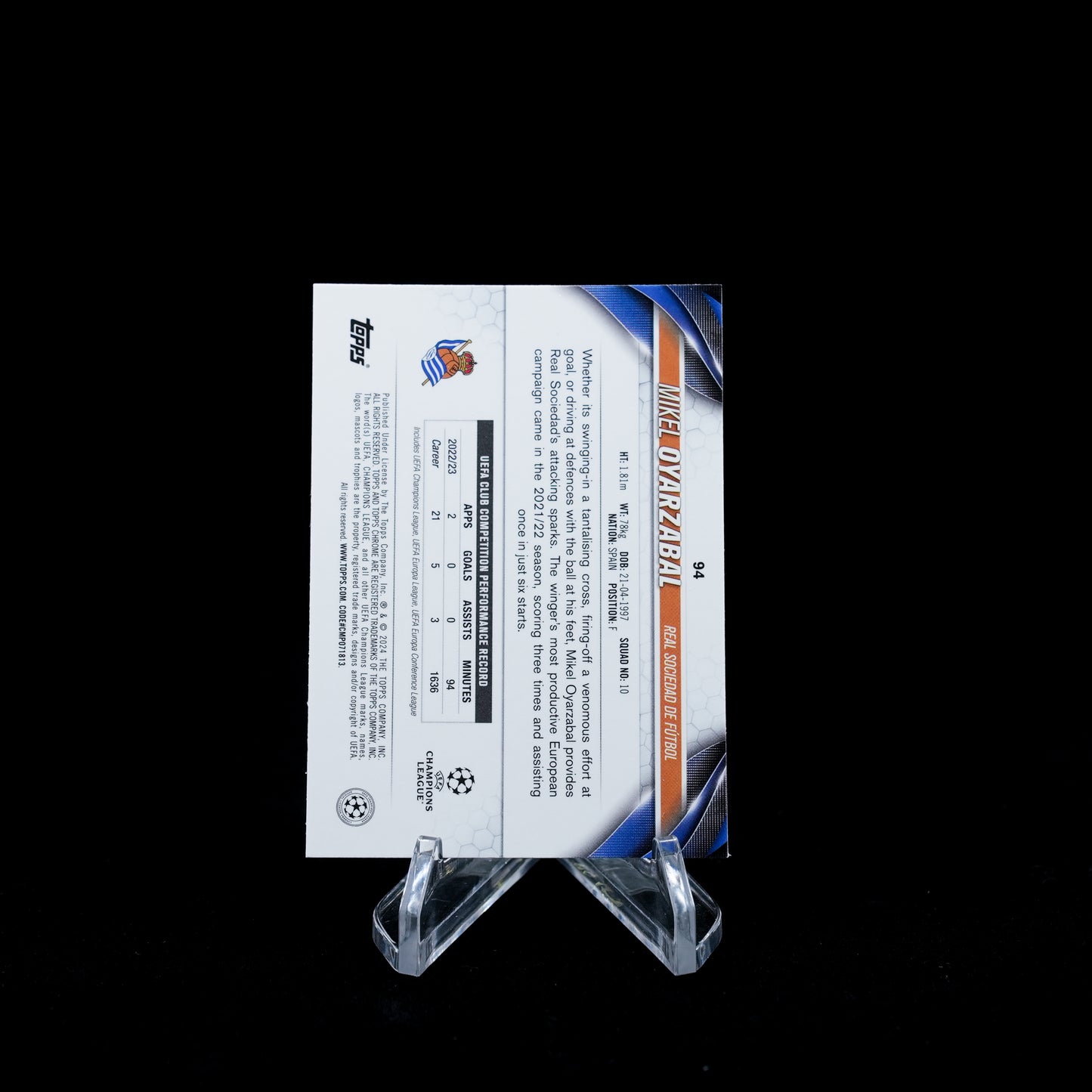 2023-24 Topps Chrome UEFA Club Competitions Soccer-Real Sociedad-Base Card