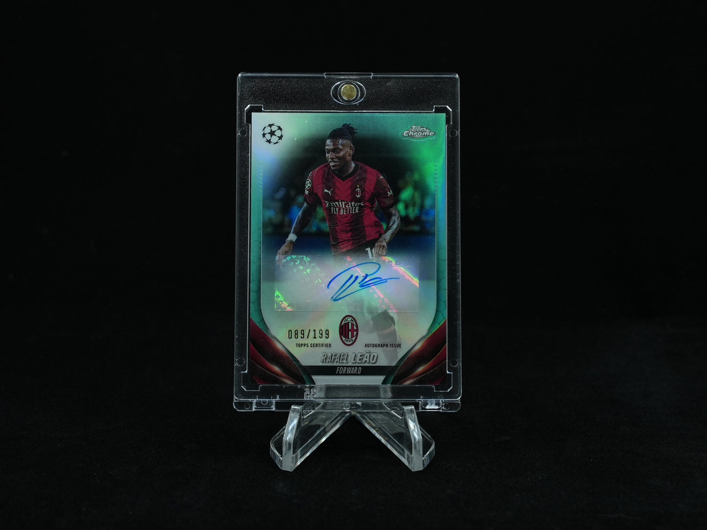 2023-24 Topps Chrome UEFA Club Competitions Soccer-Rafael Leao-Aqua Refractor Auto /199