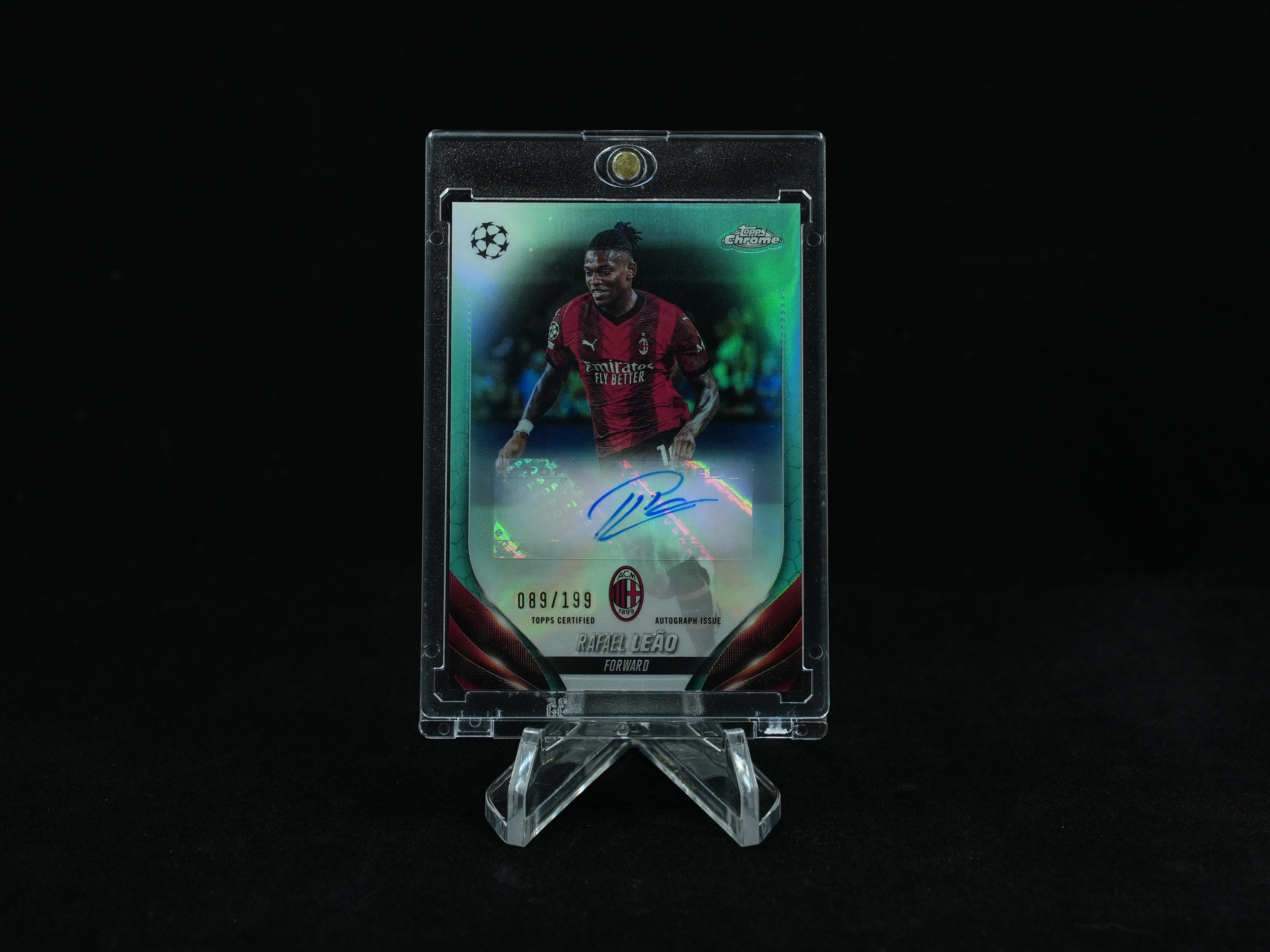 2023-24 Topps Chrome UEFA Club Competitions Soccer-Rafael Leao-Aqua Refractor Auto /199