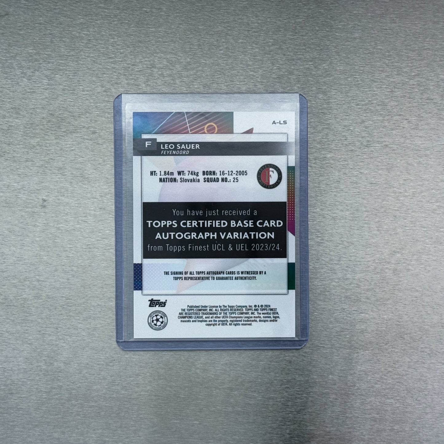 2023-24 Topps Finest UEFA Club Competitions - Feyenoord - Leo Sauer auto