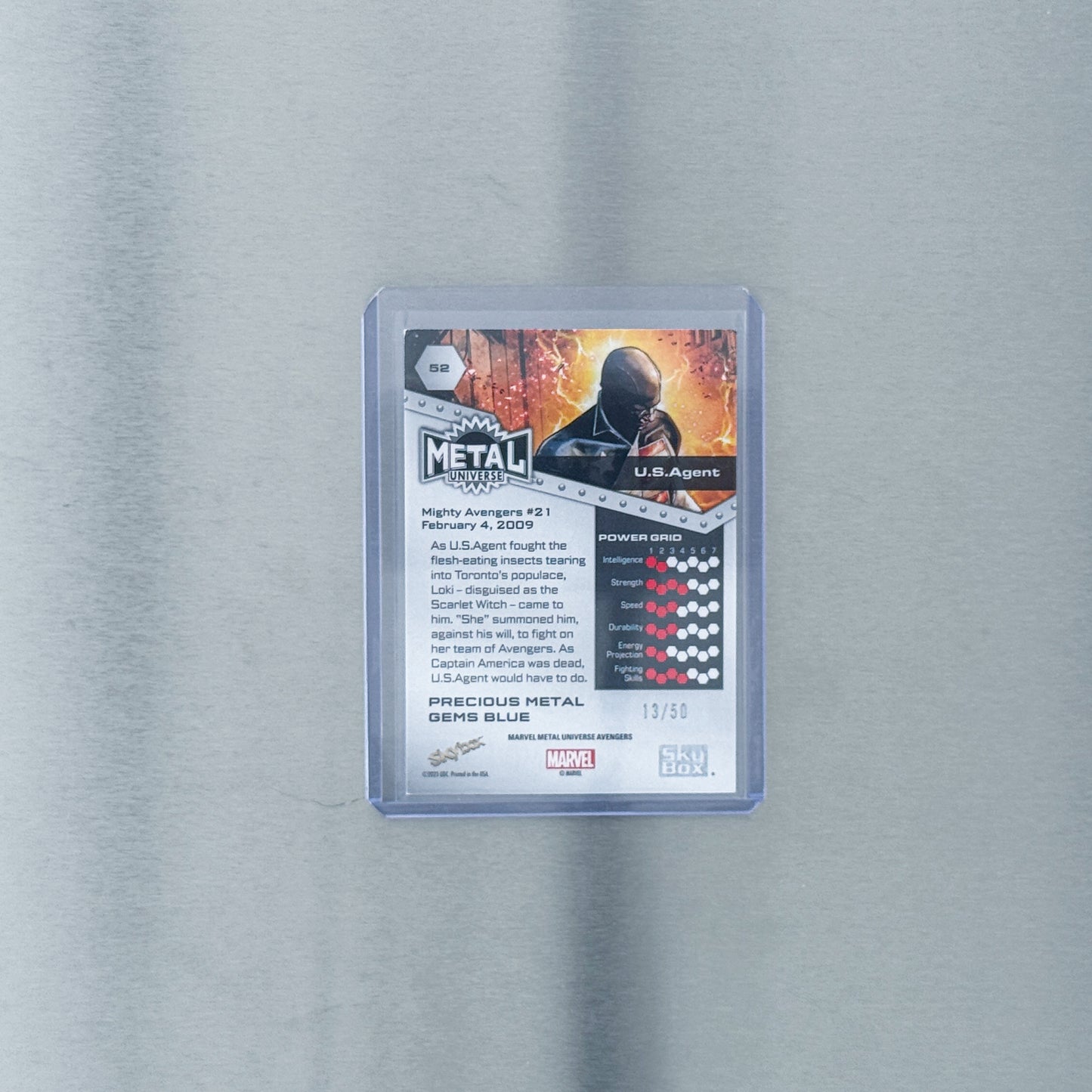 2024 SkyBox Metal Universe Avengers - Comic - Avengers - US Agents Blue Metal Gem 13/50