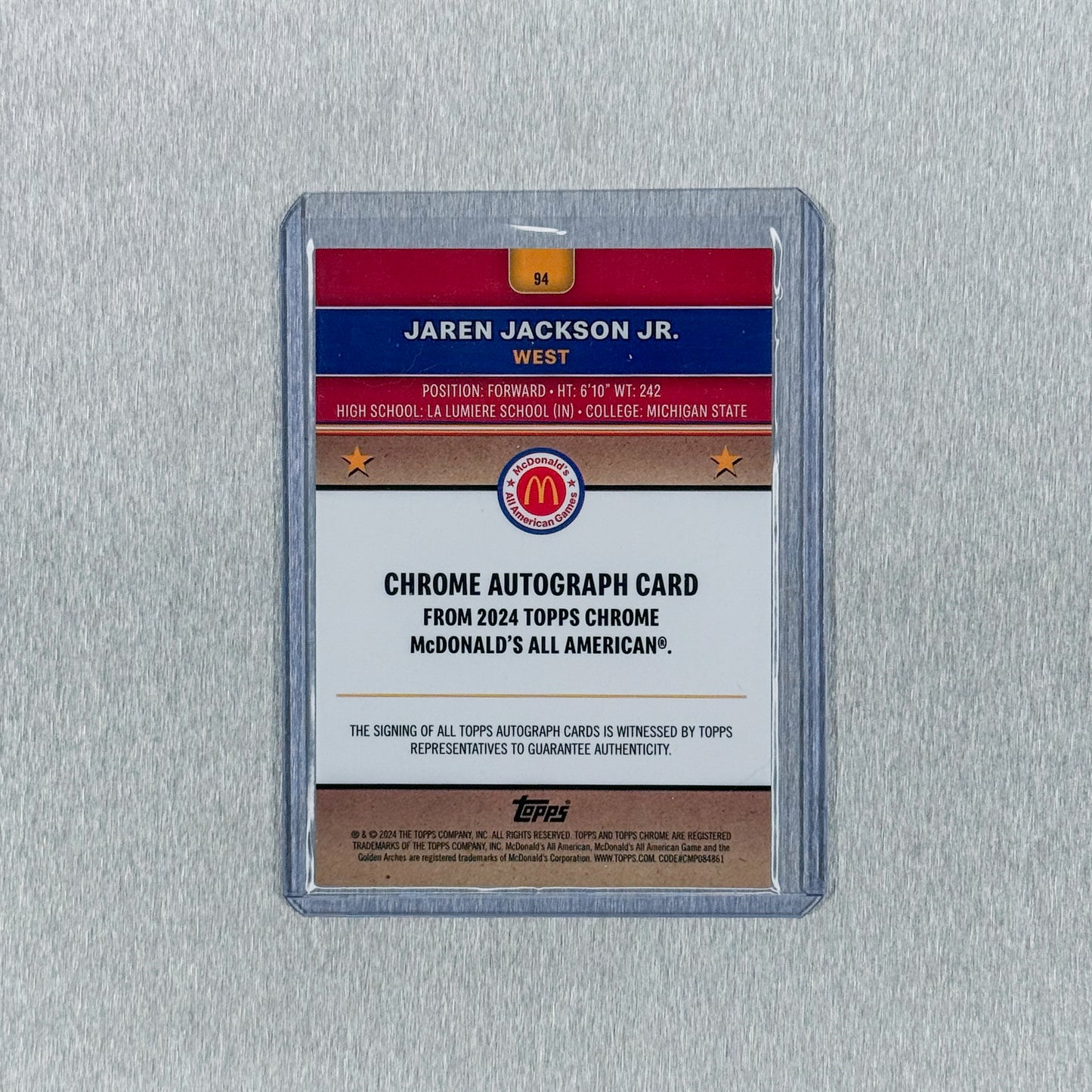 2024 Topps Chrome McDonald’s All American - Jaren Jackson Jr. – West - Auto 10/50