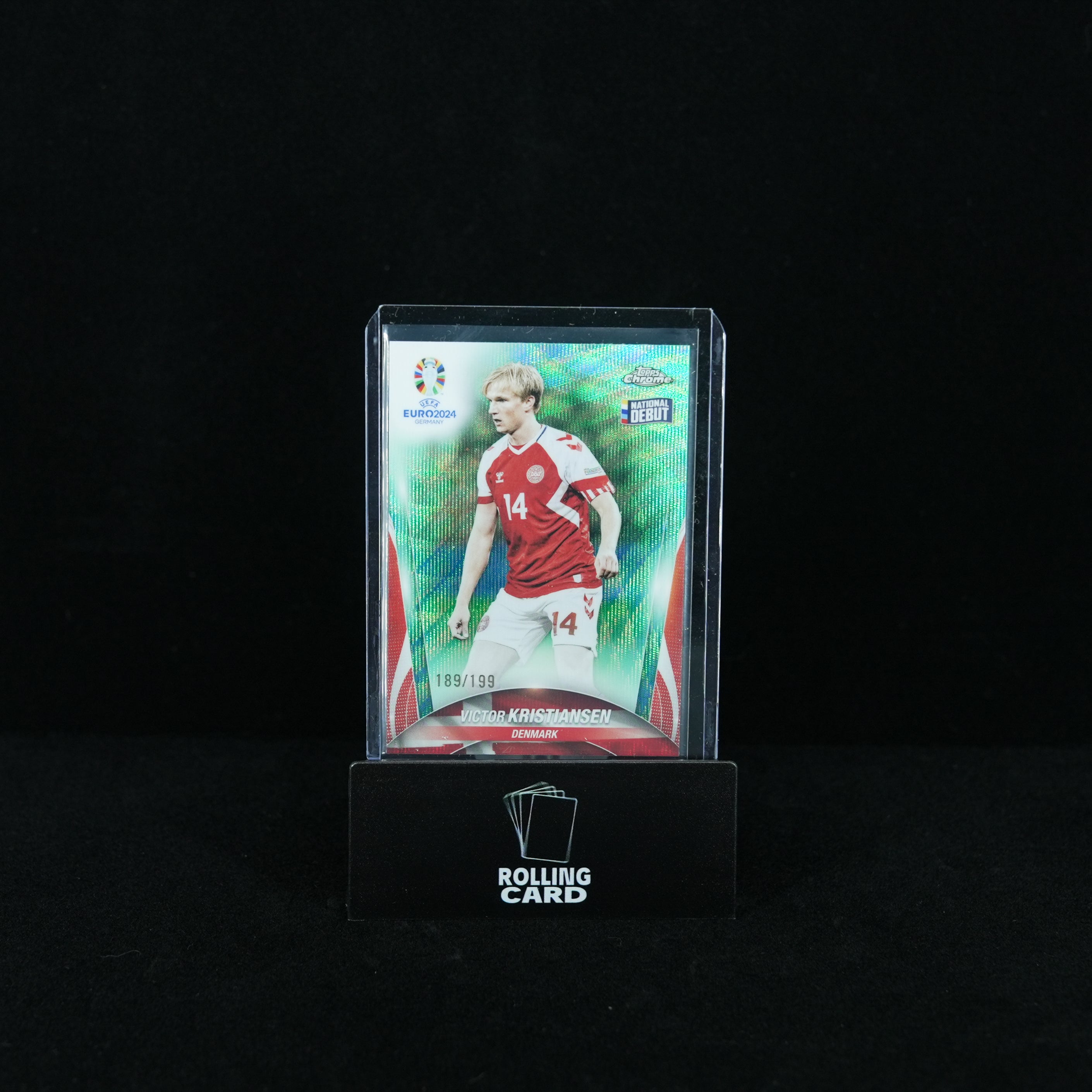 2024 Topps Chrome UEFA Euro - Denmark - Victor Kristiansen - Aqua Wave Refractor 189/199
