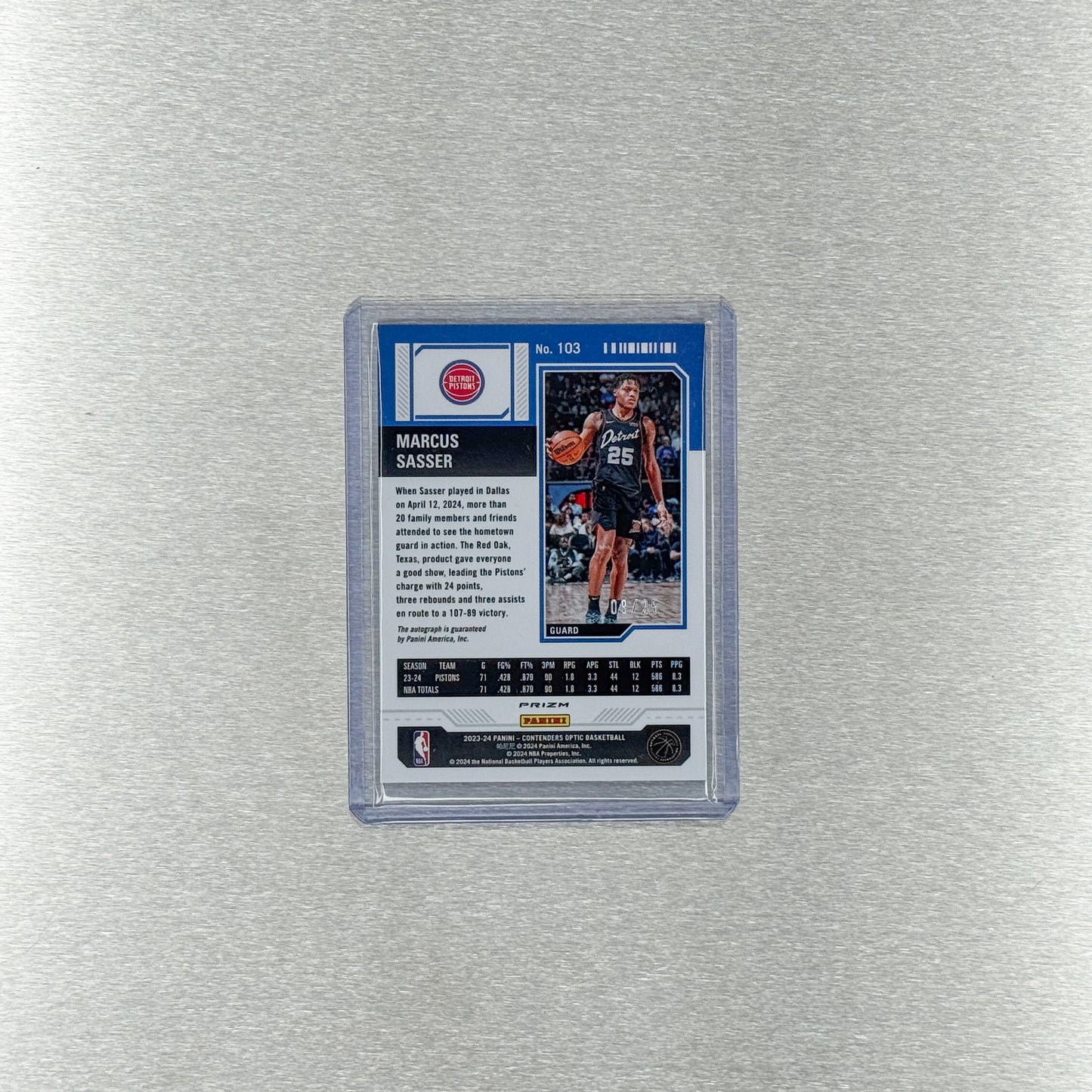 2023-24 Panini Contenders Optic Basketball - Detroit Pistons - Marcus Sasser - Rookie Season Ticket auto 9/25